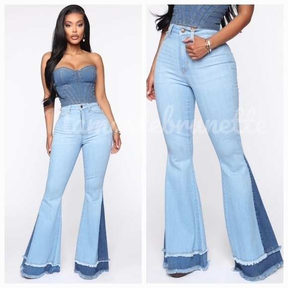 Nwt Fashion Nova Boho High Waisted Extreme Bell Bottom Jeans With Frayed Hem - Picture 1 of 14